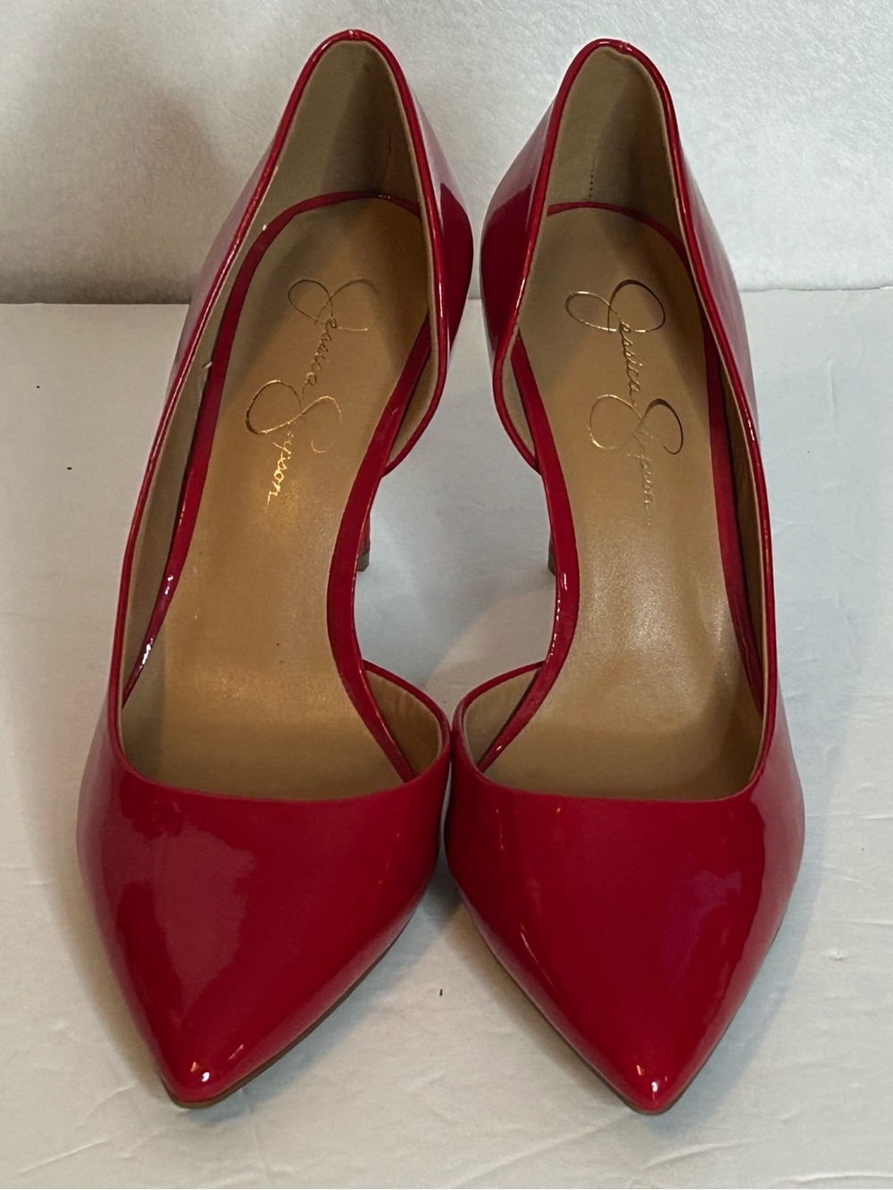Jessica Simpson Red Patent Pointed-Toe Pumps Heels - Picture 2 of 7